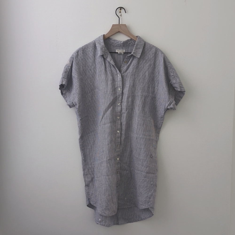 ❤️ Artisan NY 100% linen shirt dress blue/white pinstripe